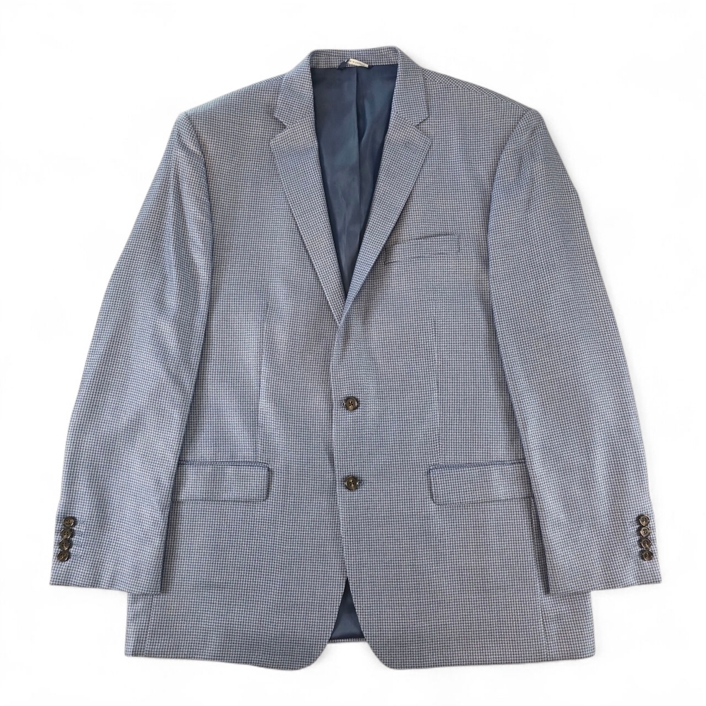 Ralph Lauren Vintage Men’s Wool Silk Sport Coat 46L Blue Houndstooth Blazer